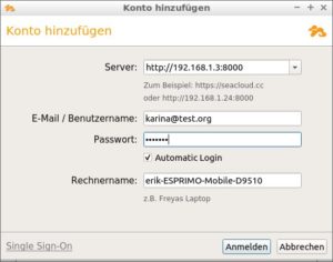 Abbildung 3: Der Seafile-Client meldet sich &uuml;ber einen einfachen Dialog am Syncwerk-Server an.