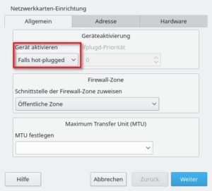 Abbildung 6: YaST kann USB-Netzwerkgeräte so einrichten, dass nach dem Anschließen sofort die DHCP-Anfrage nach einer IP-Adresse startet.