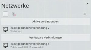 Abbildung 7: Der Network-Manager hat das per USB-Tethering angeschlossene Smartphone spontan erkannt und führt es als <span class="ui-element">Kabelgebundene Verbindung 2</span>.