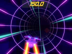 In Hyper Time Disruptor fliegt man mit seinem Gleiter eine lange Röhre entlang …