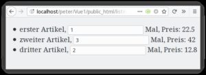 Abbildung 1: Bereits diese simple statische Liste demonstriert das Prinzip von Vue.js: Ohne expliziten Javascript-Code verschwinden die Eintr&auml;ge, wenn die St&uuml;ckzahl in der mittleren Spalte auf null f&auml;llt.