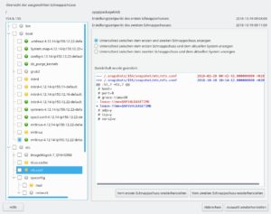 Abbildung 2: Das YaST-Modul f&uuml;r Snapper zeigt eine Liste aller ver&auml;nderten Dateien. Eine Diff-Ansicht macht es zumindest bei Textdateien m&ouml;glich, die Modifikationen nachzuvollziehen.