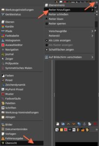 Abbildung 3: So f&uuml;gen Sie neue Reiter in das Dock ein (von rechts nach links).