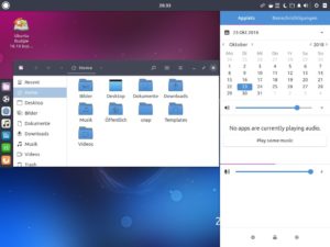 Abbildung 4: Der Budgie-Desktop besticht vor allem mit seiner markanten Optik. Das rechte Dock mit Applets und Systembenachrichtigungen nimmt Anleihen an Windows 10.