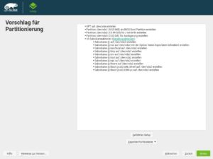 Abbildung 5: Die Snapshot-Funktion in OpenSuse basiert auf einem Btrfs-Layout mit Subvolumes, wie es der Installer hier vorschl&auml;gt.