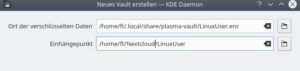 Abbildung 9: Ob die Vault die Daten in der Cloud oder dem Rechner lagert, ist dieser einerlei. Als Einhängepunkt tragen Sie einen Ordner auf dem System oder das Verzeichnis ein, das Sie mit dem Online-Dienst abgleichen.