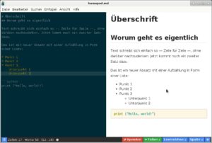 Abbildung 1: Haroopad auf einen Blick: Eingabebereich links, HTML-Vorschau rechts.