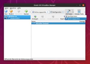 Abbildung 1: Ein Klick auf das etwas unscheinbare Dreieck erlaubt den Zugriff auf die <span class="ui-element">Sicherungspunkte</span>. Sp&auml;ter l&auml;sst sich auch schnell &uuml;ber die Schaltfl&auml;chen <span class="ui-element">Sicherungspunkte</span> und <span class="ui-element">Konfiguration</span> zwischen den Darstellungen umschalten.