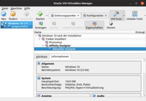 Abbildung 2: Hier wurde nach der Installation von Windows ein Snapshot angelegt, dann die Treiber installiert und daraufhin ein zweiter Sicherungspunkt erstellt (<span class="ui-element">Treiber installiert</span>).