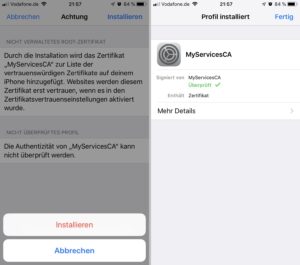 Abbildung 3: Passt der Fingerabdruck, richten Sie das Zertifikat auf dem Apple-Gerät ein.