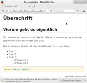 Abbildung 3: So sieht ein als HTML exportiertes Dokument beim Öffnen in Firefox aus.