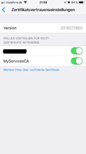 Abbildung 4: Unter neueren iOS-Versionen fällt eine zusätzliche Bestätigung des Zertifikats an.