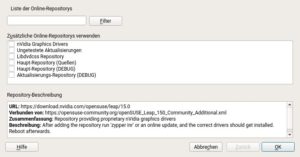 Abbildung 4: OpenSuse lagert lizenzrechtlich heikle Pakete in Community-Repositorys aus, die Sie aber mit wenigen Mausklicks einbinden.