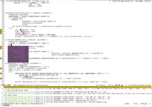 Abbildung 4: Wie man an der lilafarbenen Ausklappliste erkennt, arbeiten hier die beiden Plugins Syntastic (Syntax-Highlighting) und YouCompleteMe (Auto-Vervollständigung) problemlos zusammen.