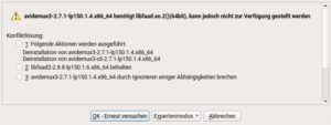 Abbildung 5: Die OpenSuse-Paketverwaltung gestattet es, Abhängigkeiten testweise zu verletzen (Punkt <span class="ui-element">3</span>).