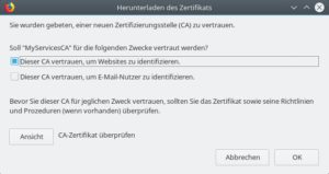 Abbildung 7: Beim Import des Zertifikats in Firefox geben Sie die gewünschte Nutzungsart an.