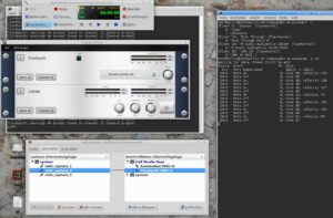 Abbildung 3: Ein Synth-Plugin bekommt Schlagzeugnoten von einem Drumpad, das via DIN-Kabel am <span class="ui-element">Midi In</span> einer PCI-Soundkarte hängt. Qjackctl macht dabei das Komplizierte einfach.