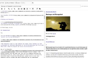 Abbildung 3: Der Editor zeigt im geteilten Layout-Modus sowohl den Markdown-Text als auch die interpretierte Variante. Das erleichtert unter Umst&auml;nden die Eingabe.