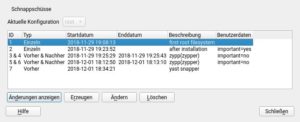 Abbildung 4: In der Vorgabeeinstellung konserviert OpenSuse vor jedem Update einen Root-System-Schnappschuss im aktuellen Zustand &ndash; der ist goldwert, besonders unter "Tumbleweed".