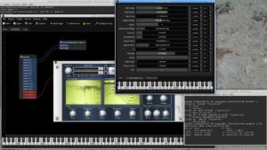 Abbildung 5: Signale mit der Kennung 74 steuern ab sofort die Modulationsrate des CALF-Chorus-Plugins. Der einfache Behringer-Controller an Port 3 zeigt seine Signalnummern im Terminal via Aseqdump (rechts im Bild).
