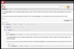 Abbildung 6: Anders als bei linearen Gliederungen entsteht bei den netzartigen Verkn&uuml;pfungen in Piggydb kein "Punkt 1", an dem die Gliederung beginnt. Daher w&auml;hlen Sie per <span class="ui-element">Home</span>-Tag beliebig viele Wurzelelemente, die Piggydb dann auf der Hauptseite mit allen verkn&uuml;pften Elementen als untergeordnete ausklappbare K&auml;rtchen anzeigt.