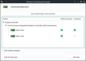 Abbildung 6: Die Modulauswahl f&uuml;r Hardware nehmen Sie in Manjaro per Mausklick vor.