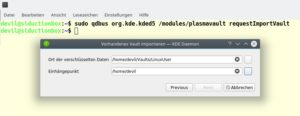 Abbildung 7: In der GUI von Vaults wurde offensichtlich ein Schalter f&uuml;r den Import von bestehenden Vaults auf anderen Rechnern vergessen. &Uuml;ber einen D-Bus-String steht die Funktion aber bereits bereit.