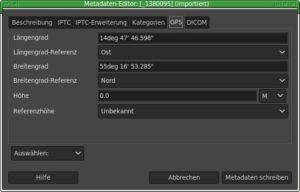 Abbildung 9: Einige ausgew&auml;hlte Metadaten lassen sich mit Gimp auch schreiben.
