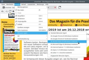 Abbildung 3: Als Nutzer eines Browser-Exoten stechen Sie aus der Masse der Internet-Nutzer heraus. Der bei jedem Aufruf &uuml;bermittelte User-Agent-String l&auml;sst sich jedoch per Mausklick &auml;ndern.