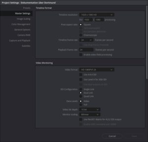 Abbildung 4: DaVinci Resolve wählt standardmäßig das Videoformat, das Sie beim ersten Start des Videoprogramms festlegen.