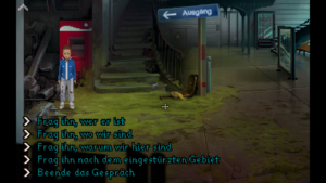 Gespräche lassen sich nur mit dem Kind führen, wobei das Adventure wie auch an anderen Stellen den Spieler direkt anspricht.