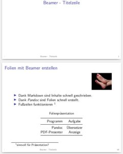 Abbildung 1: Zwei Folien, erzeugt aus dem Quelltext in <a href="#artRef-l3">Listing&nbsp;3</a>.
