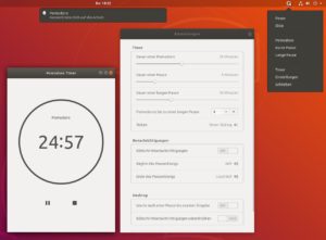 Abbildung 1: Gnome Pomodoro integriert sich tief in die Gnome-Desktop-Umgebung. Mit der aktuellen Version&nbsp;3.30 der Gnome Shell steht das Programm allerdings auf Kriegsfu&szlig;.