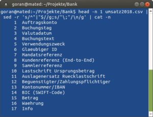 Abbildung 1: Mithilfe einiger Linux-Befehle erhalten Sie eine perfekte Übersicht der Datenfelder einer CSV-Datei.