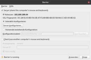 Abbildung 2: Im Hauptdialog von Barrier gibt es selbst nicht viel einzustellen. Wichtig sind die IP-Adressen f&uuml;r den Server und den Client.