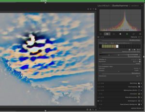 Abbildung 5: Abhängig von der gewählten Wavelet-Ebene zeigt Darktable graue oder leicht farbige Bilder, die jeweils eine Detailgröße im Originalbild repräsentiert. Die drei Schieber steuern die Belichtung dieser Ebene.