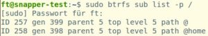 Abbildung 1: Ubuntu mit Btrfs-Dateisystem legt bei der Installation die beiden Subvolumes <code>@</code> und <code>@home</code> auf der obersten Ebene an.