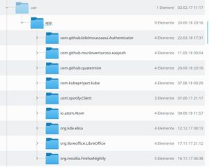 Abbildung 2: Im User-Kontext installierte Apps bindet das System &uuml;ber den im Home-Verzeichnis versteckten Ordner <code>.var/app/</code> ein.