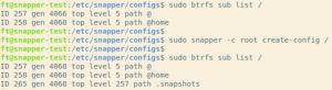 Abbildung 2: Bei der Konfiguration von Snapper entsteht das Subvolume <code>.snapshots</code>, das unterhalb der anderen Subvolumes liegt. Das ist bei OpenSuse in Ordnung, wir verlegen es unter Ubuntu aber auf die oberste Ebene.