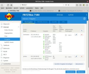 Abbildung 3: Damit Sie die Pinbox aus dem Internet erreichen, ben&ouml;tigen Sie eine DynDNS-Domain sowie ein Port-Forwarding der Ports&nbsp;80 (HTTP) und&nbsp;443 (HTTPS) auf die Box (hier am Beispiel einer Fritzbox).