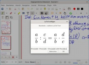 Abbildung 3: Bei der Eingabe von Formeln erlaubt Xournal++ den Satz per LaTeX. Im Test streikte die Funktion jedoch: Die erzeugte Formel verschwand beim Klick auf <span class="ui-element">OK</span> im Nirwana.
