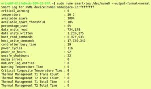 Abbildung 5: Mit NVMe-cli erhalten Sie ebenfalls aussagekr&auml;ftige Informationen zu einer NVMe-SSD.