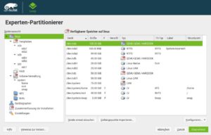 Abbildung 6: Im Experten-Modus f&uuml;r Partitionen, der auf Wunsch mit vom Installer vorgeschlagenen Ausgangskonfigurationen startet, haben Sie v&ouml;llige Freiheit beim Einteilen der Festplatte.