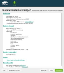 Abbildung 7: Bevor der Installer die Festplatten antastet, zeigt er eine &Uuml;bersicht der gew&auml;hlten Einstellungen, die Sie per Klick auf die gr&uuml;n angezeigten Links bei Bedarf noch ver&auml;ndern.