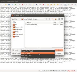 Abbildung 1: Text verschlüsseln Sie mittels Passwort als OpenPGP-Datei oder im EncryptPad-Eigenformat.