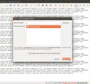 Abbildung 2: Statt eines Passworts können Sie in EncryptPad zum Verschlüsseln auch eine Schlüsseldatei verwenden.