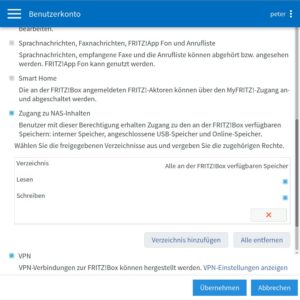 Abbildung 3: Für einen VPN-Zugang zur Fritzbox brauchen Sie nur in den Einstellungen für einen Fritzbox-Benutzer den Haken vor <span class="ui-element">VPN</span> zu setzen.