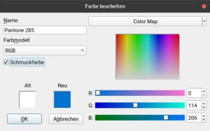 Abbildung 3: Sonderfarben wie im Beispiel Pantone&nbsp;285 sind quasi farbecht, sehen also (zumindest theoretisch) gedruckt immer gleich aus.