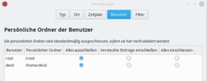Abbildung 4: Der Reiter <span class="ui-element">Benutzer</span> listet die Systembenutzer auf und erlaubt einen generischen Ein- oder Ausschluss der Homes. &Uuml;ber die Filter im n&auml;chsten Reiter nehmen Sie die Feineinstellung vor.