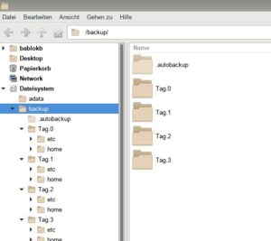 Abbildung 4: Pro Sicherung erstellt das Autobackup-Skript ein neues Verzeichnis. So haben Sie immer unterschiedliche Versionen Ihrer Daten zur Hand.